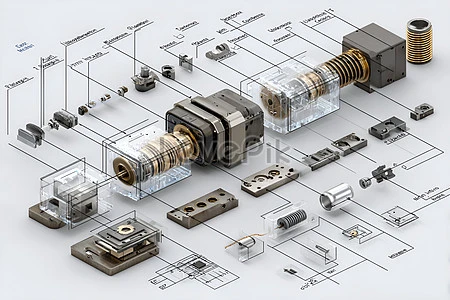 Technicians assembling mechanical parts on production line